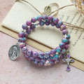 Purple Imperial Jasper Memory Wire Rosary Bracelet with Enamel