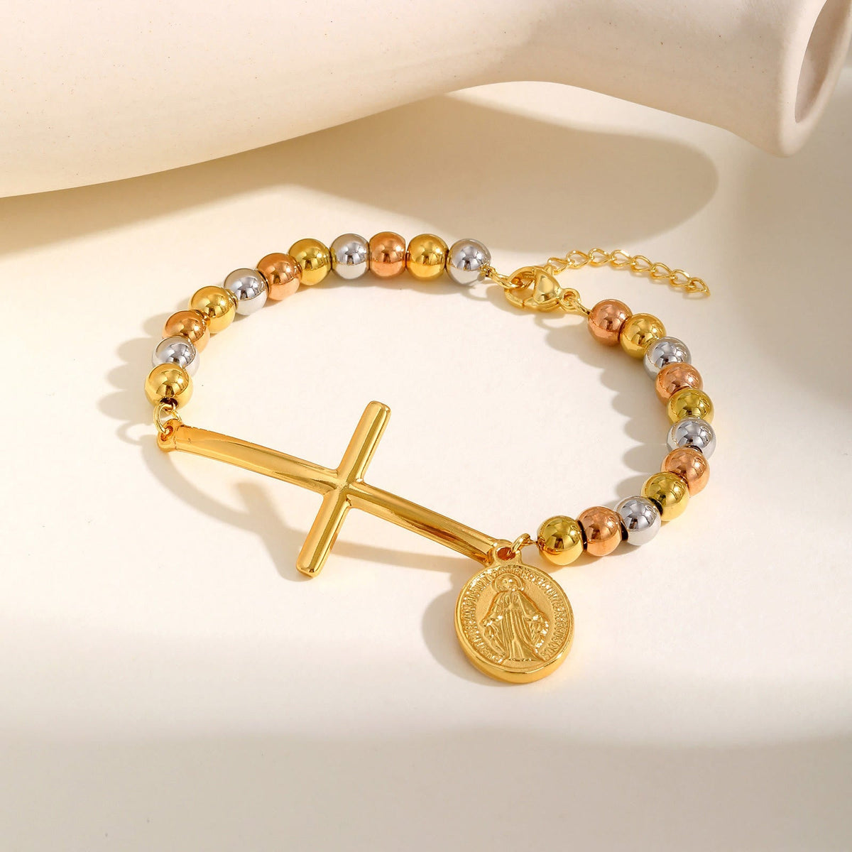 Cross & Our Lady Beaded Bracelet