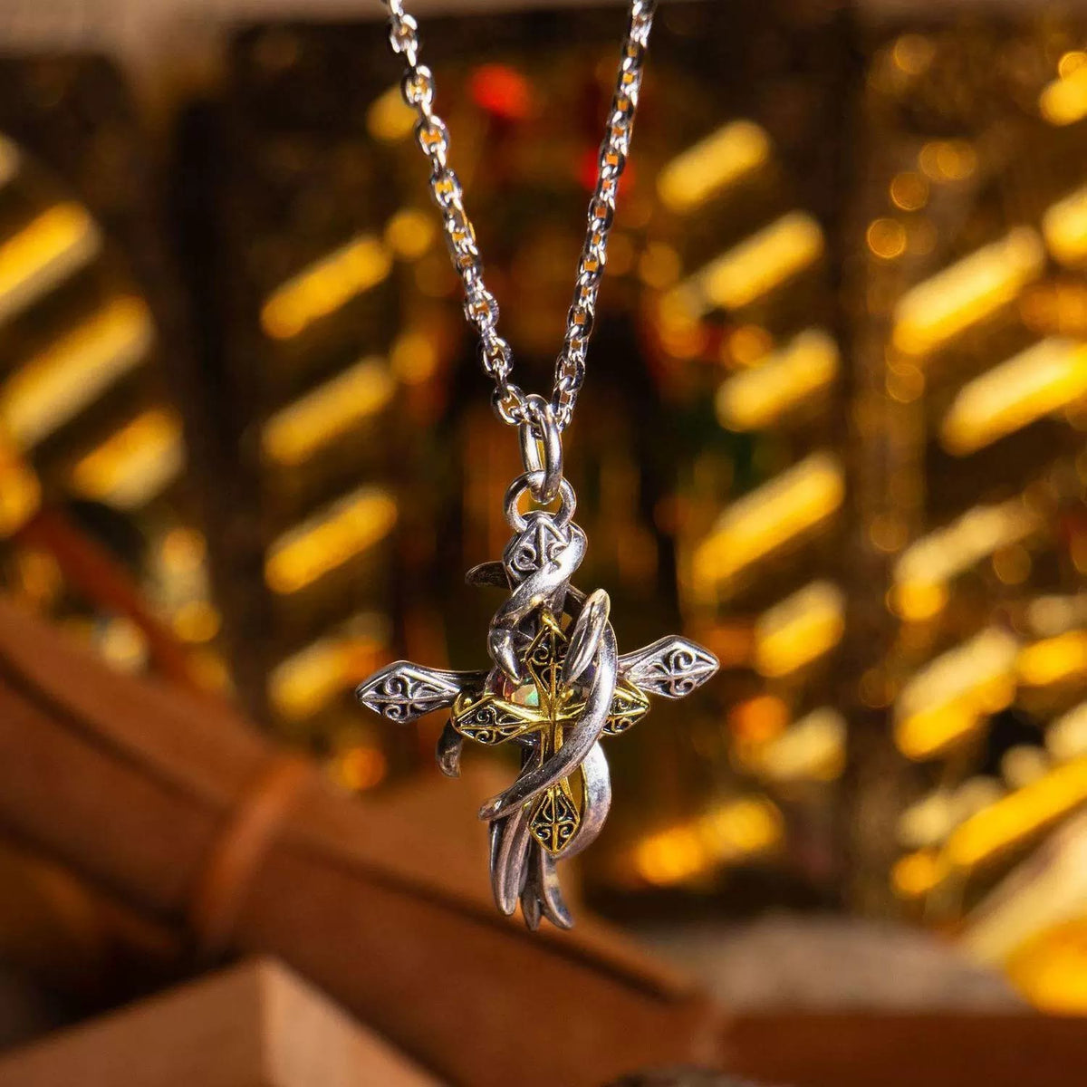 Ornate Scrollwork Cross Necklace