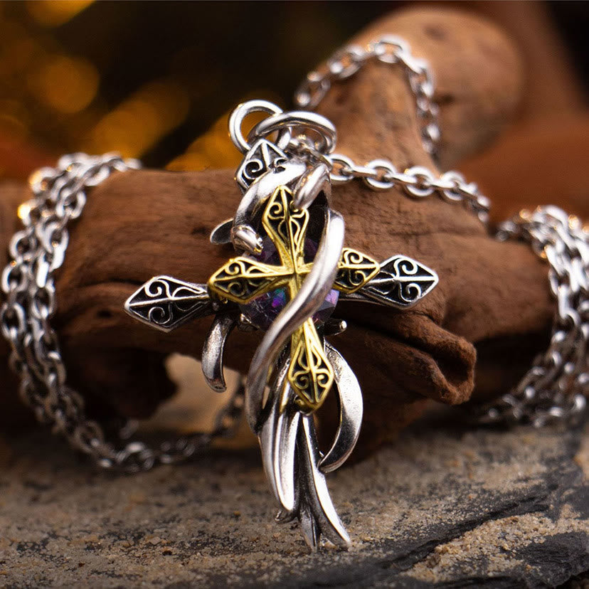 Ornate Scrollwork Cross Necklace