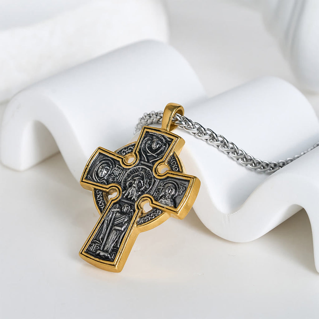 Ornate Dual-Tone Cross Necklace