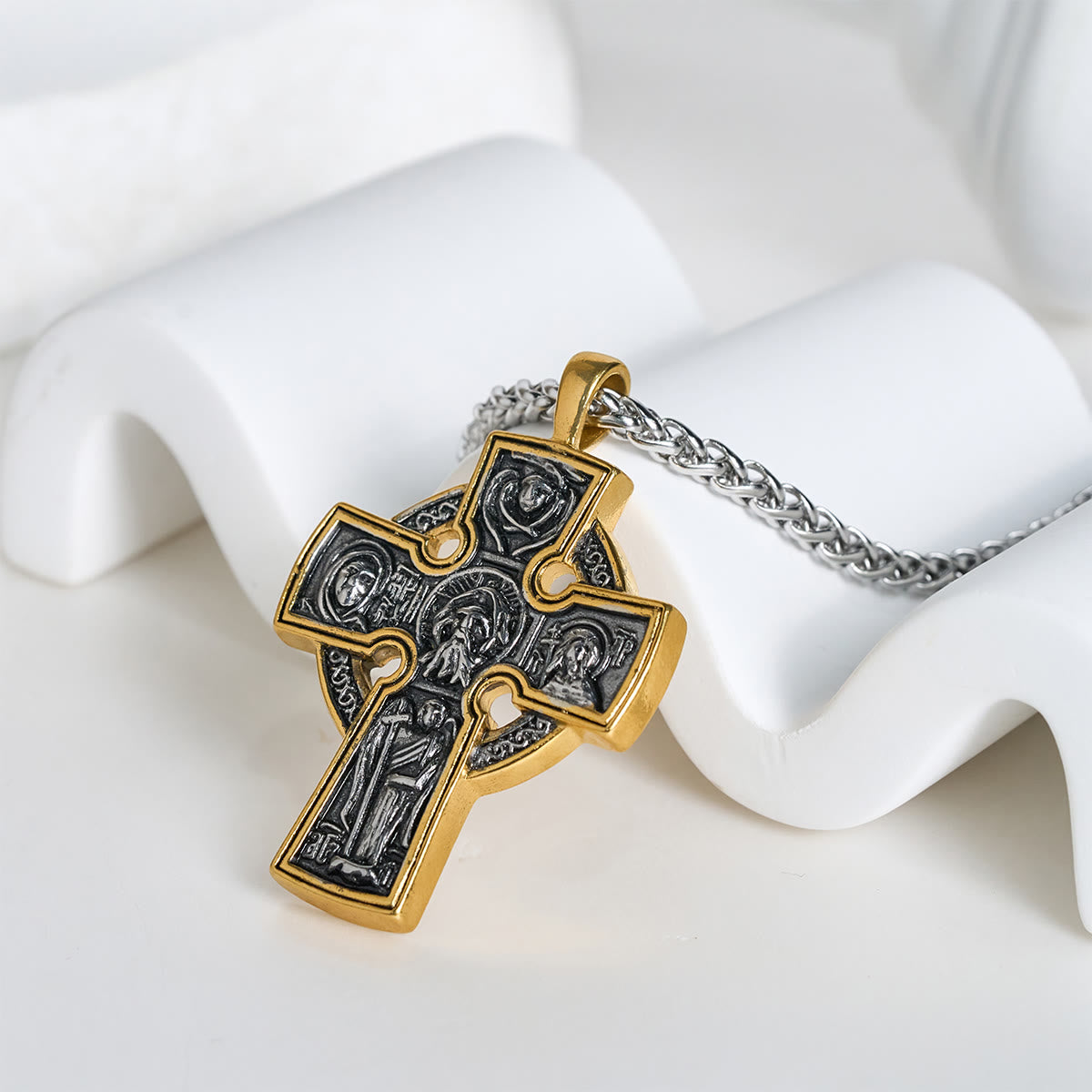 Ornate Dual-Tone Cross Necklace