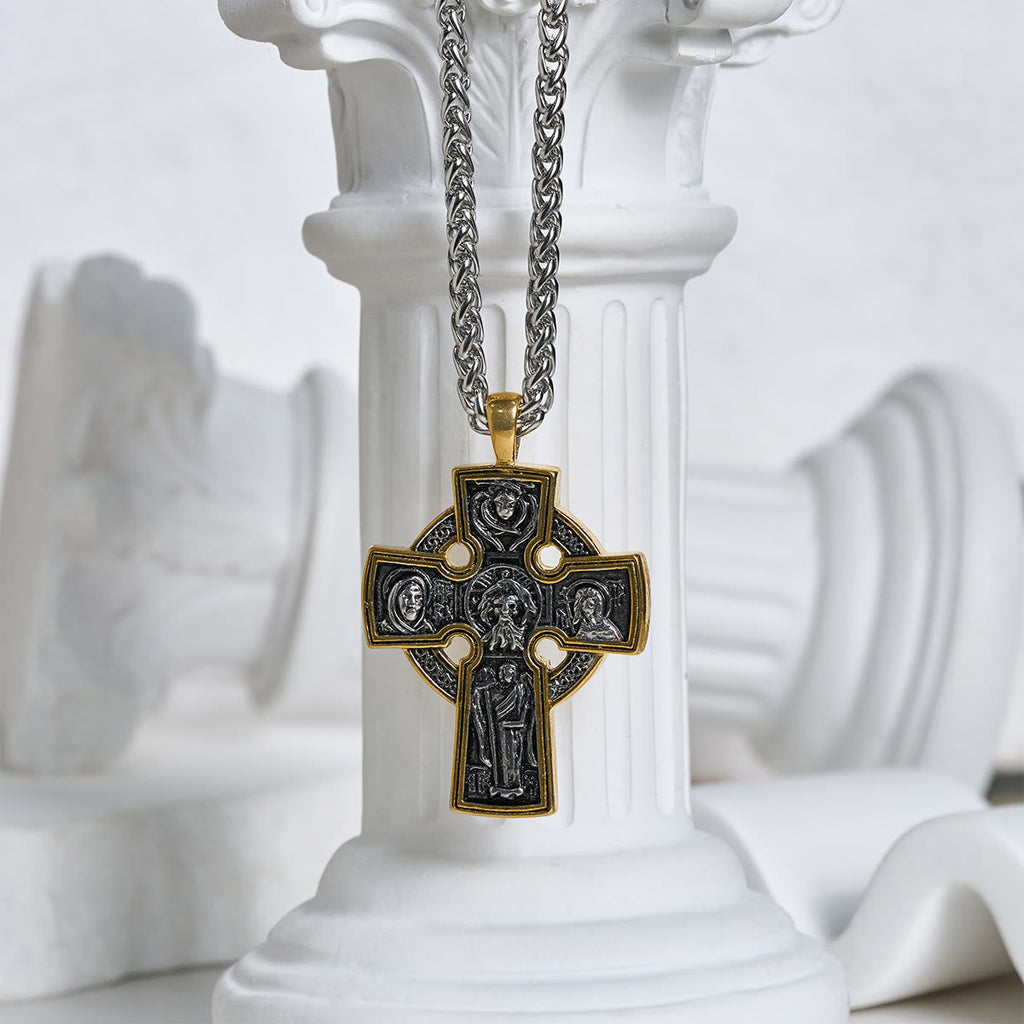 Ornate Dual-Tone Cross Necklace