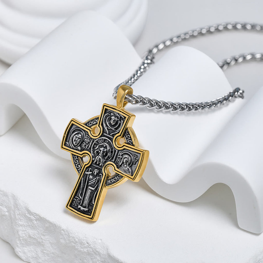 Ornate Dual-Tone Cross Necklace
