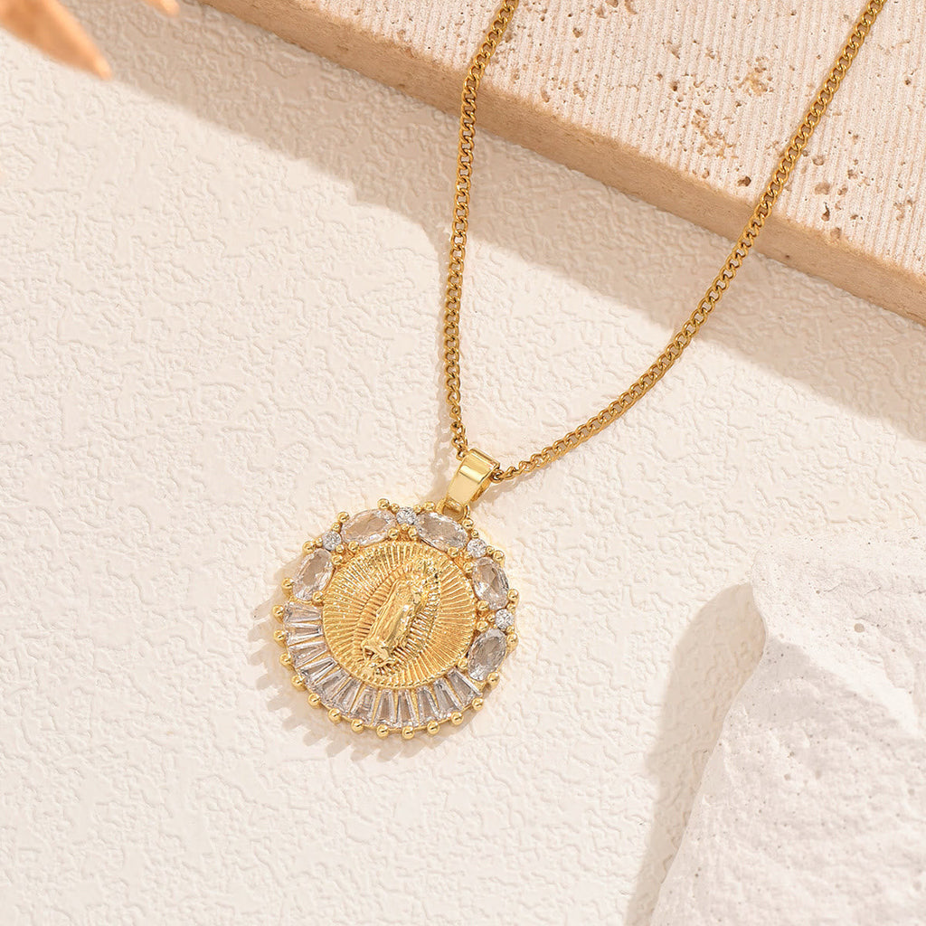Sparkling Holy Mother Medallion Necklace