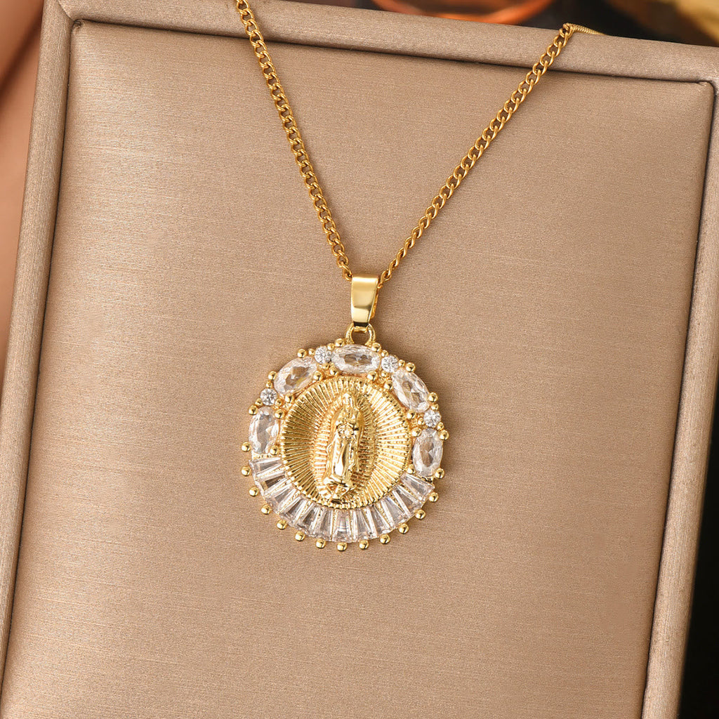 Sparkling Holy Mother Medallion Necklace