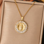 Sparkling Holy Mother Medallion Necklace