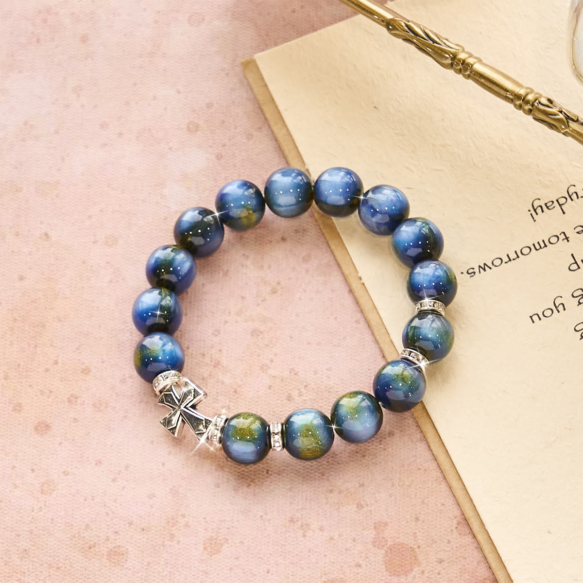 Shimmering Cross Resin Beads Bracelet