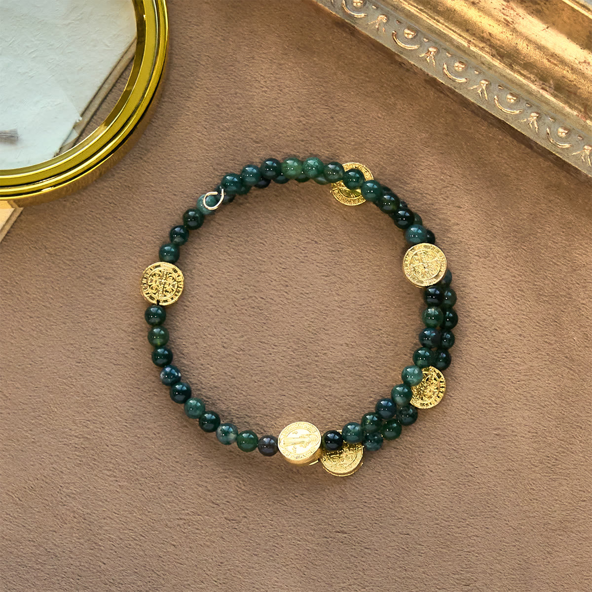 Water Grass Agate Memory Wire Rosary Bracelet