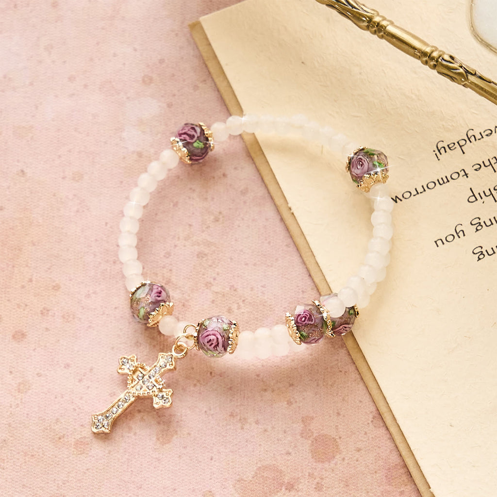 Floral Accent Memory Wire Rosary Bracelet