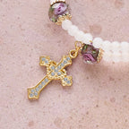 Floral Accent Memory Wire Rosary Bracelet