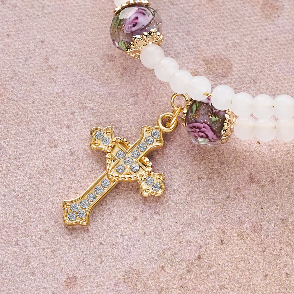 Floral Accent Memory Wire Rosary Bracelet