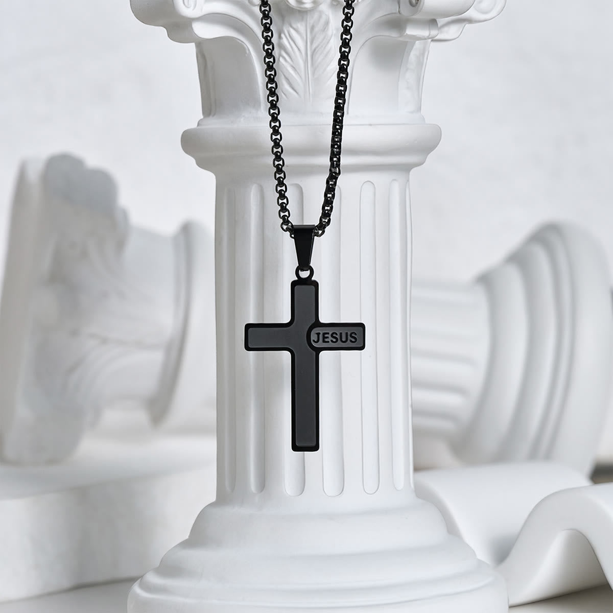 Minimalist Cross Necklace with "JESUS" Detail