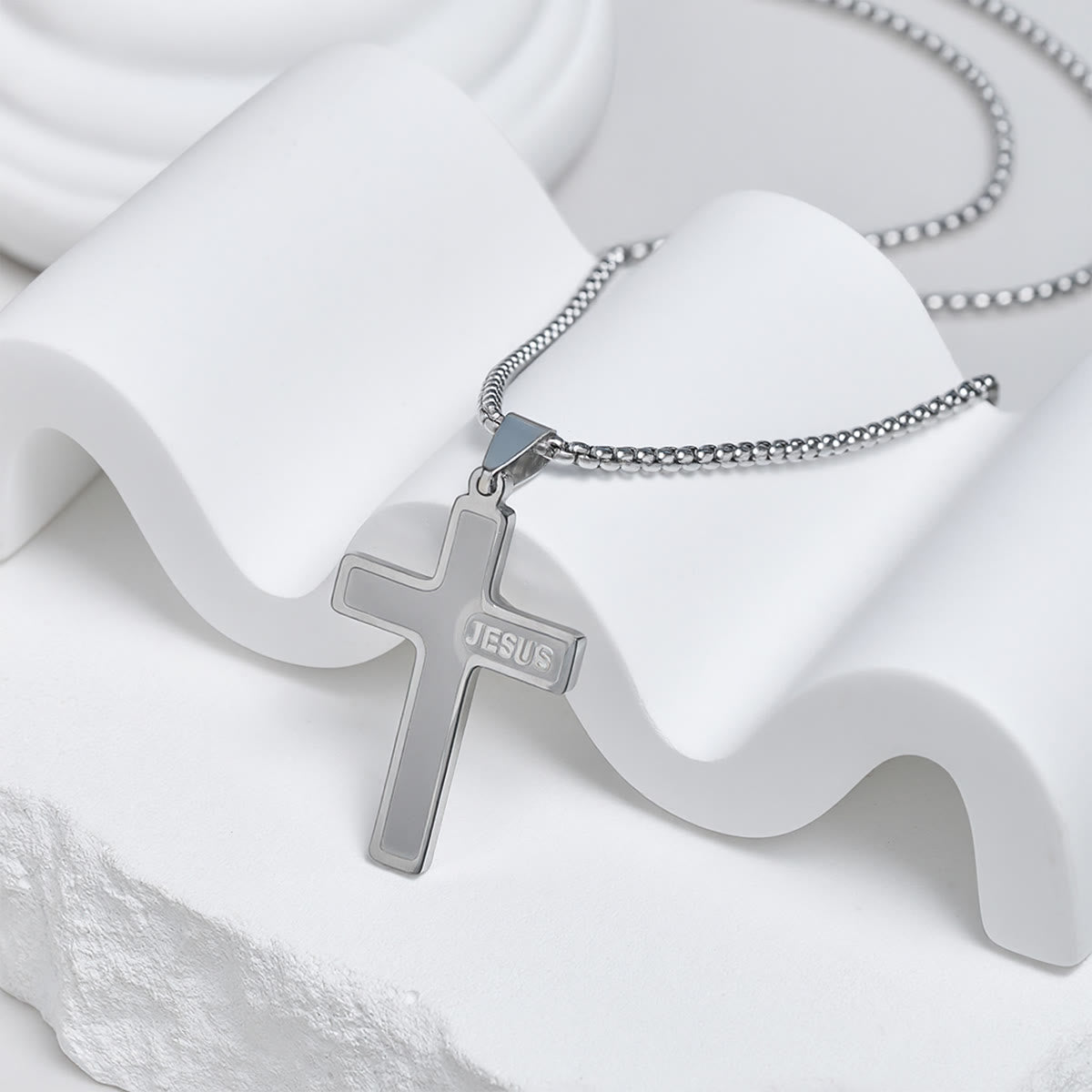 Minimalist Cross Necklace with "JESUS" Detail