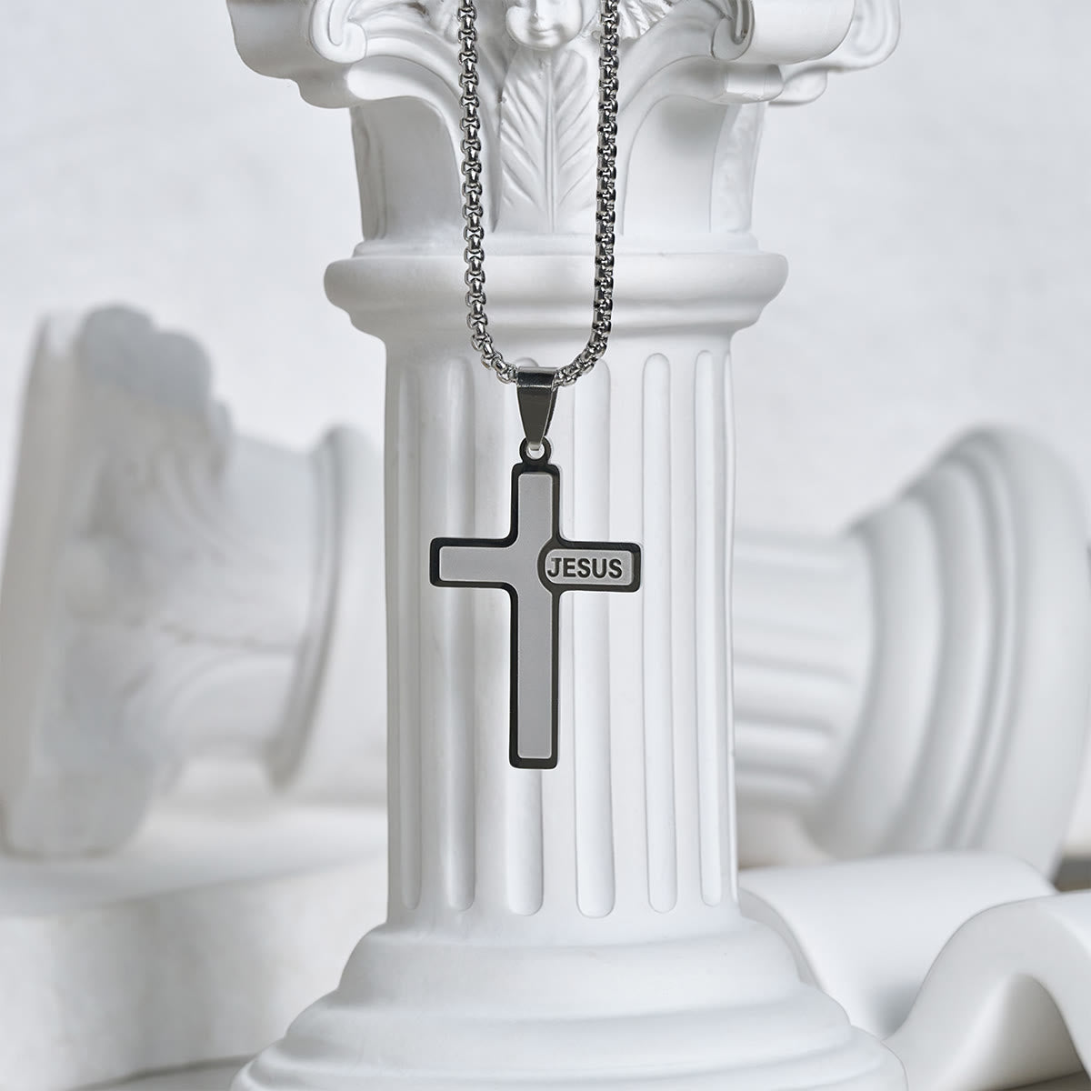 Minimalist Cross Necklace with "JESUS" Detail