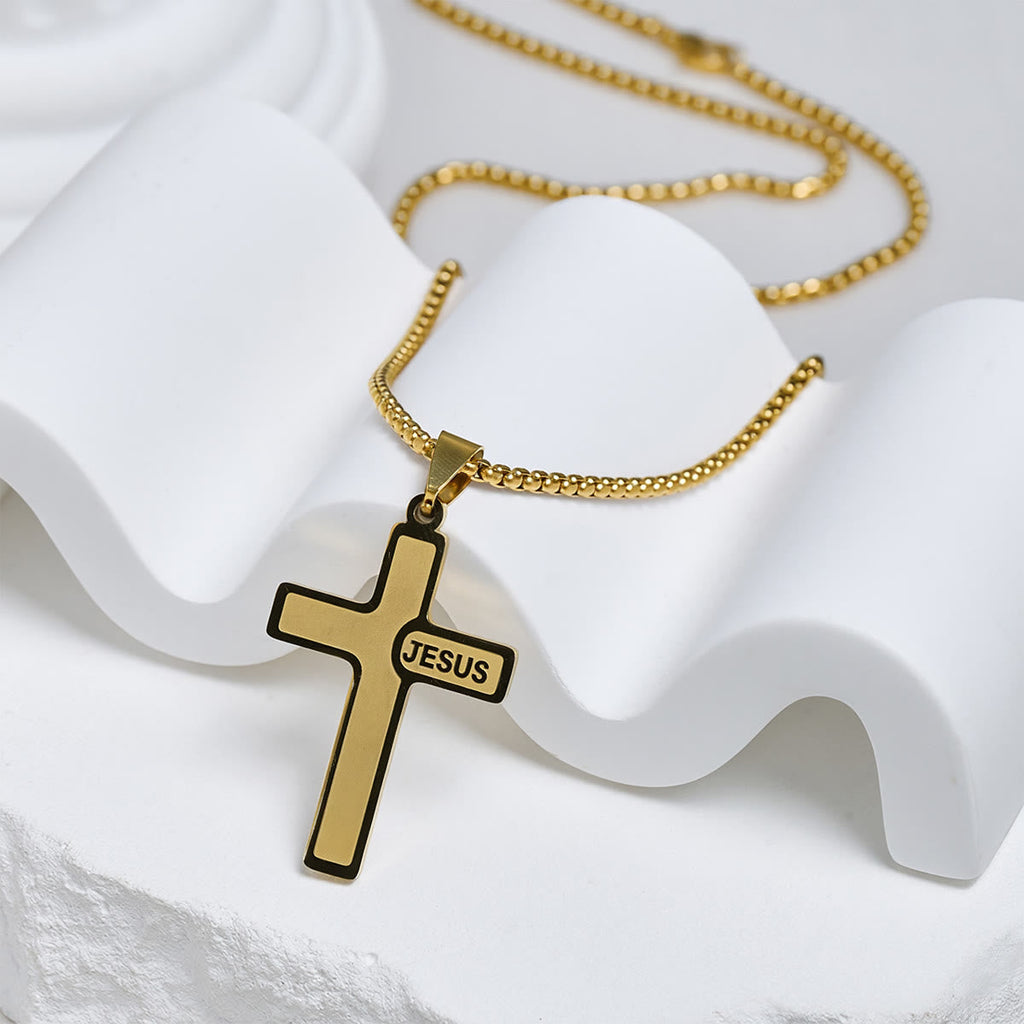 Minimalist Cross Necklace with "JESUS" Detail
