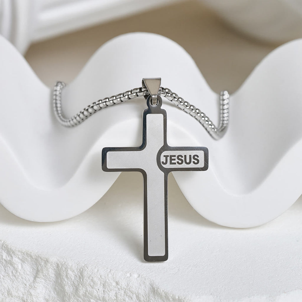 Minimalist Cross Necklace with "JESUS" Detail