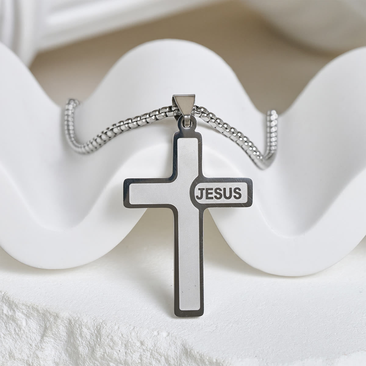 Minimalist Cross Necklace with "JESUS" Detail