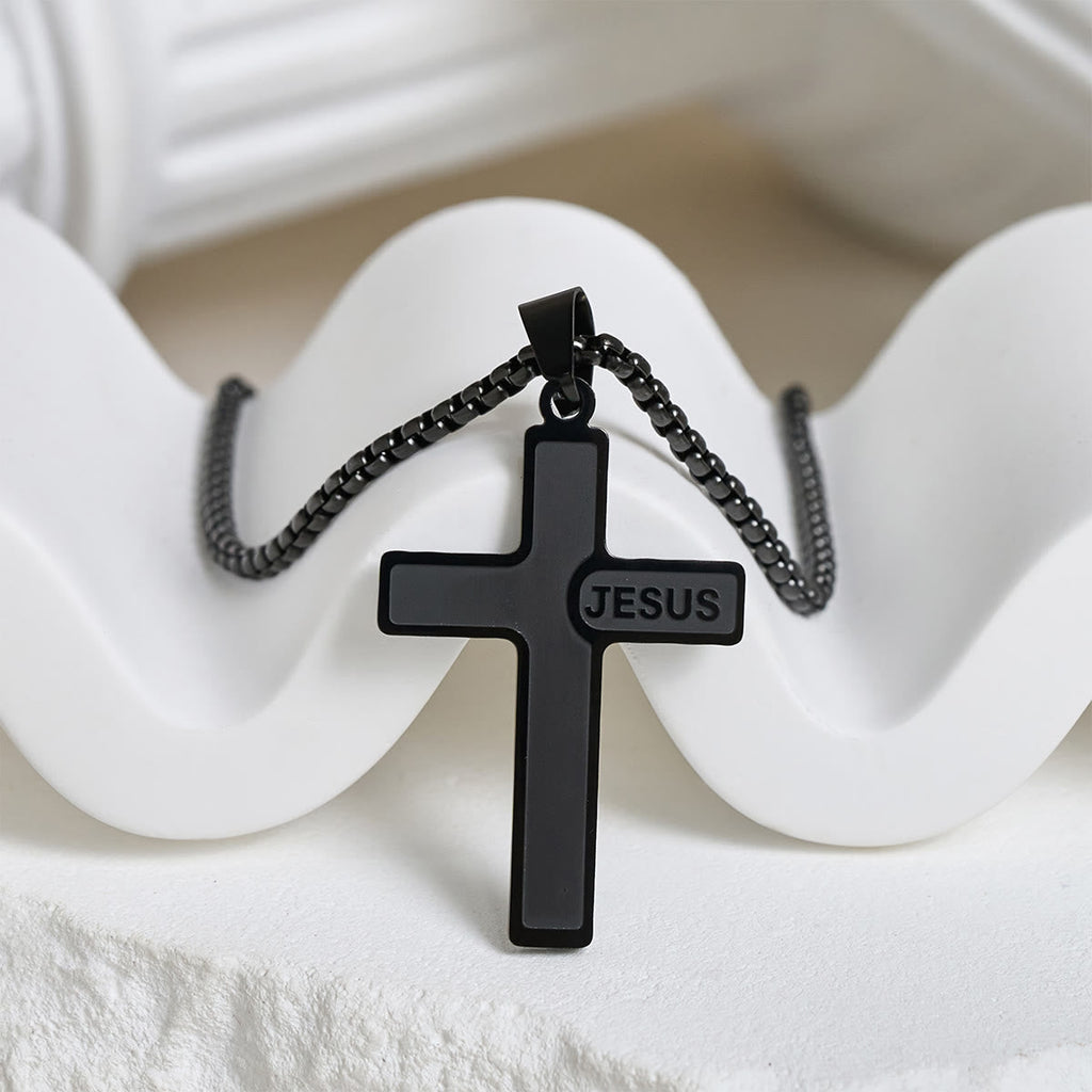 Minimalist Cross Necklace with "JESUS" Detail