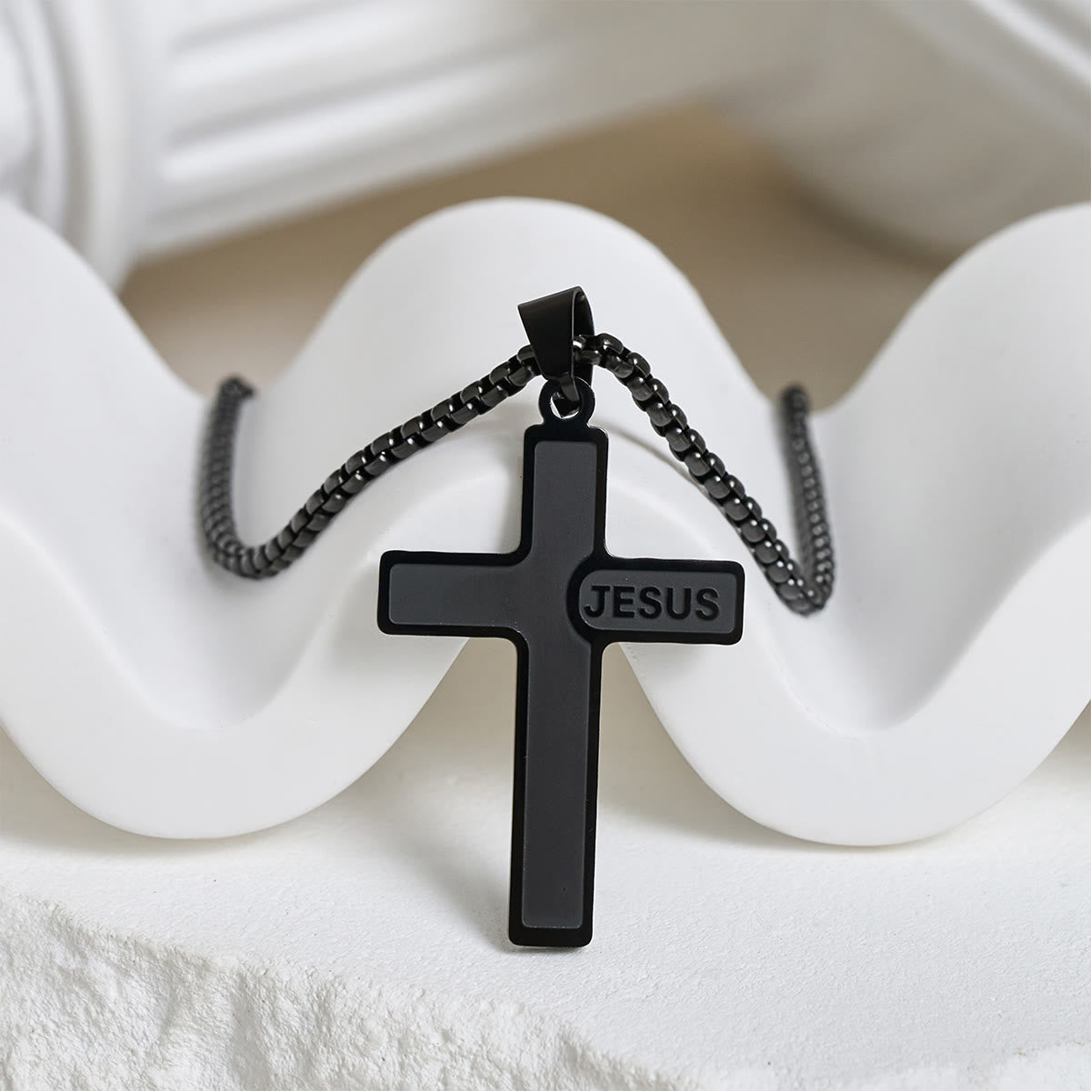 Minimalist Cross Necklace with "JESUS" Detail