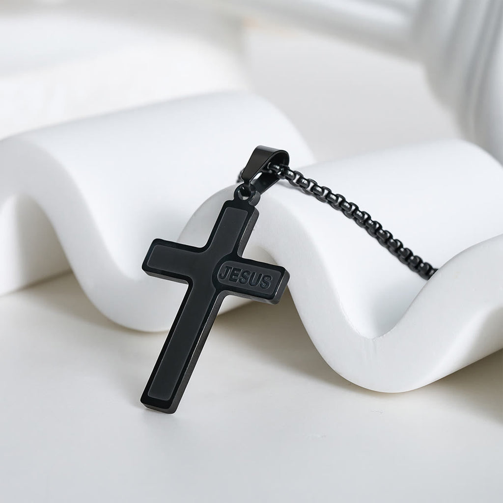 Minimalist Cross Necklace with "JESUS" Detail