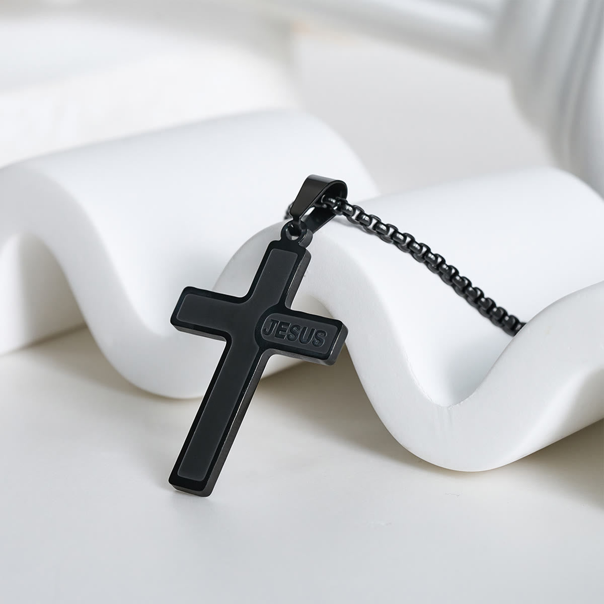 Minimalist Cross Necklace with "JESUS" Detail