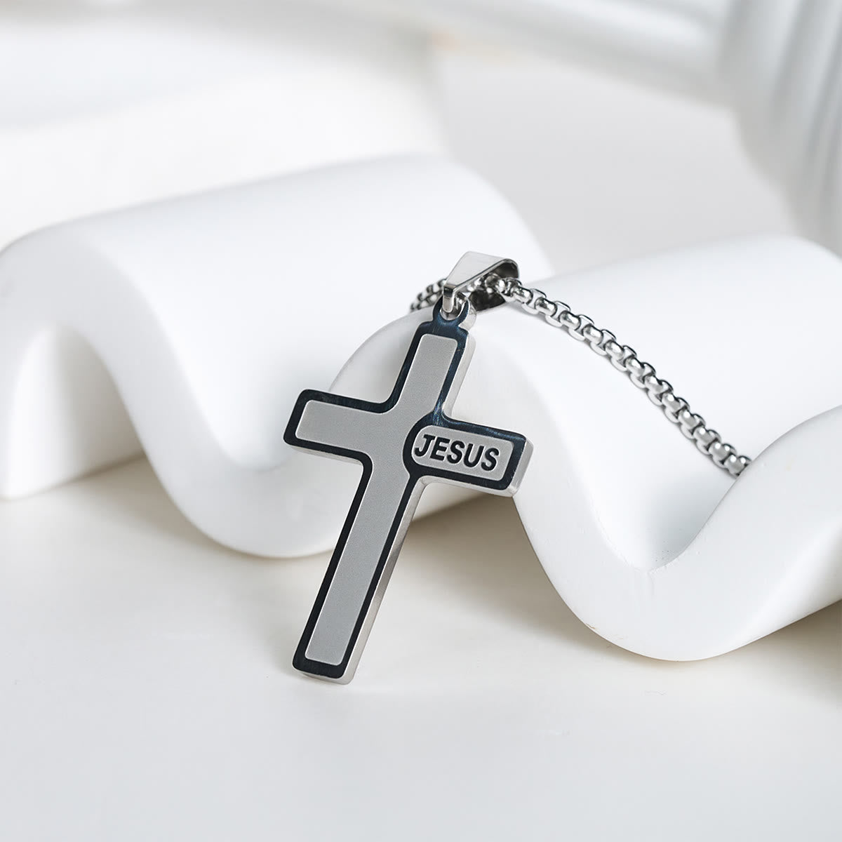 Minimalist Cross Necklace with "JESUS" Detail