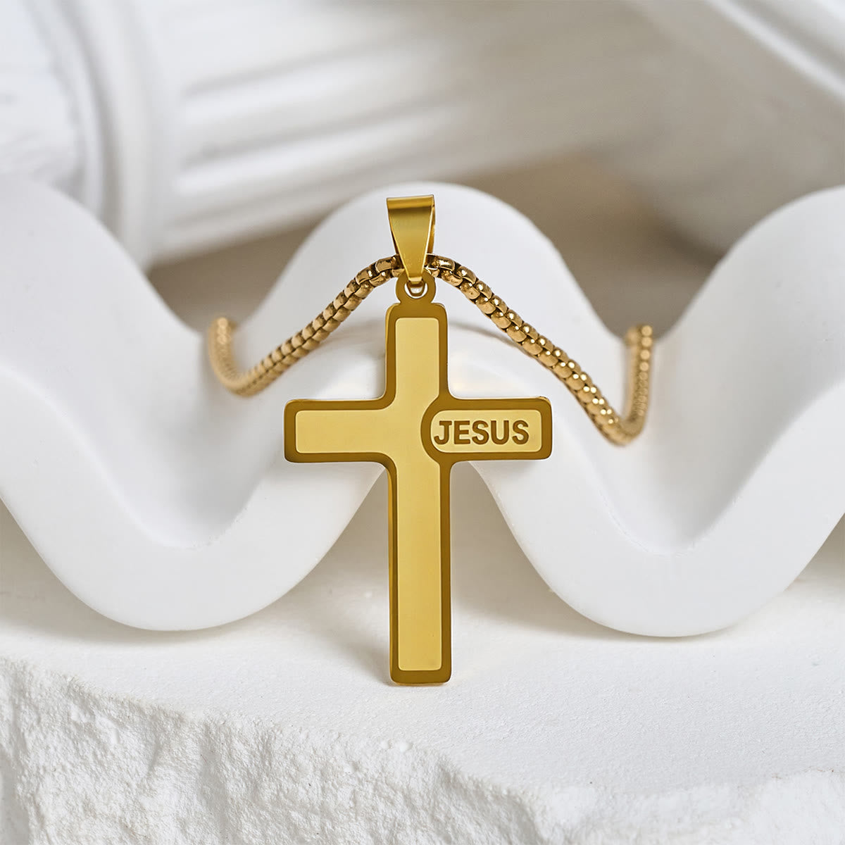 Minimalist Cross Necklace with "JESUS" Detail