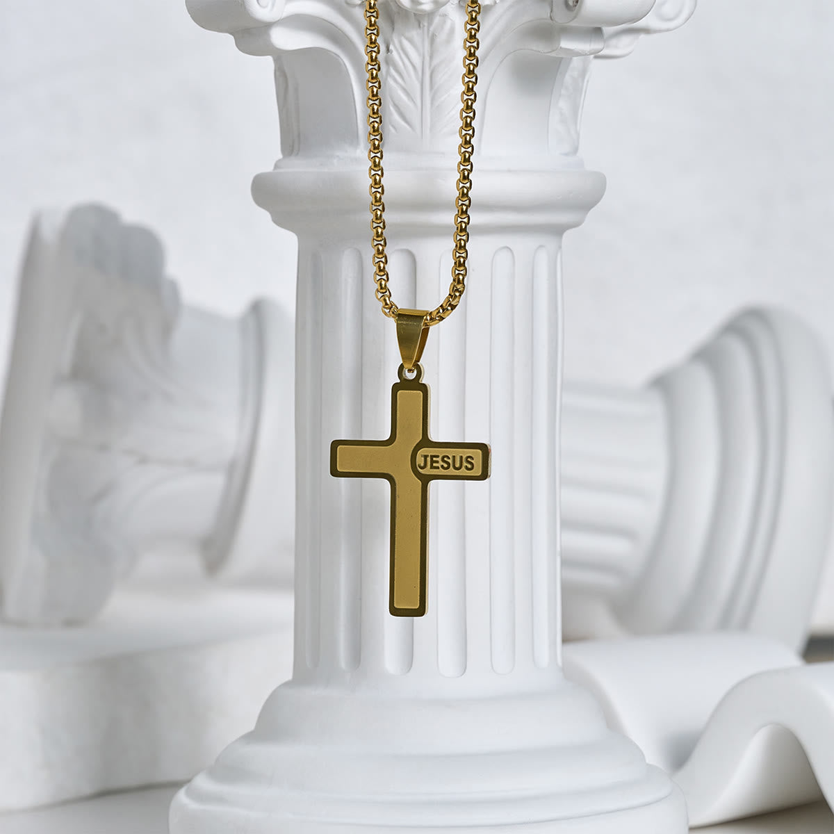 Minimalist Cross Necklace with "JESUS" Detail