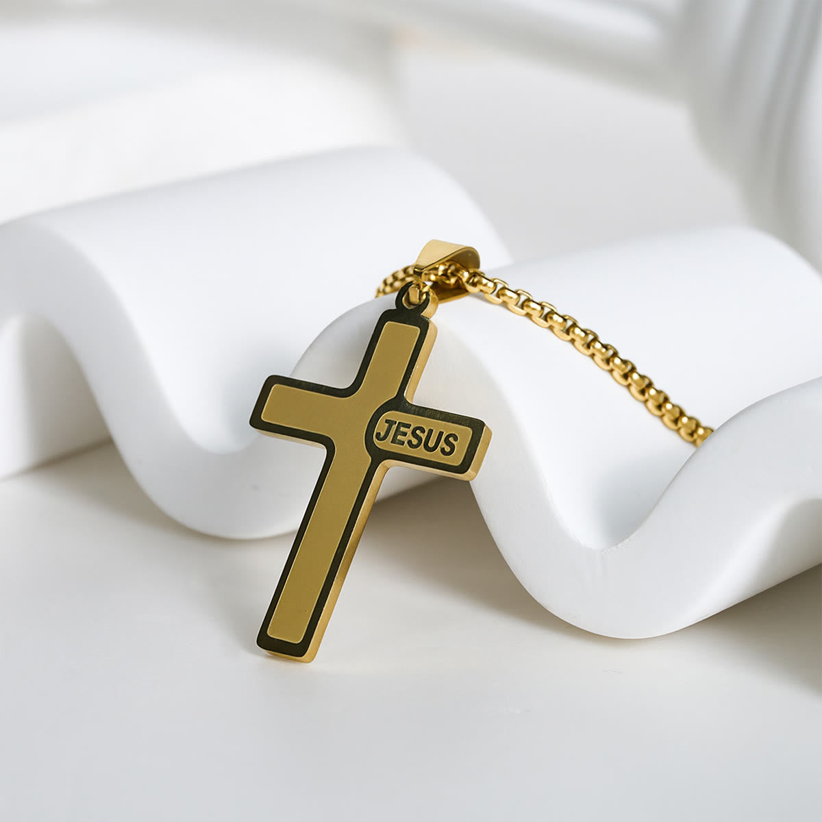 Minimalist Cross Necklace with "JESUS" Detail