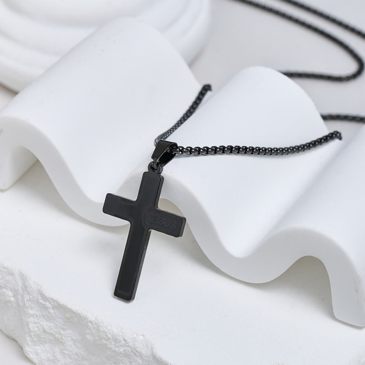 Minimalist Cross Necklace with "JESUS" Detail