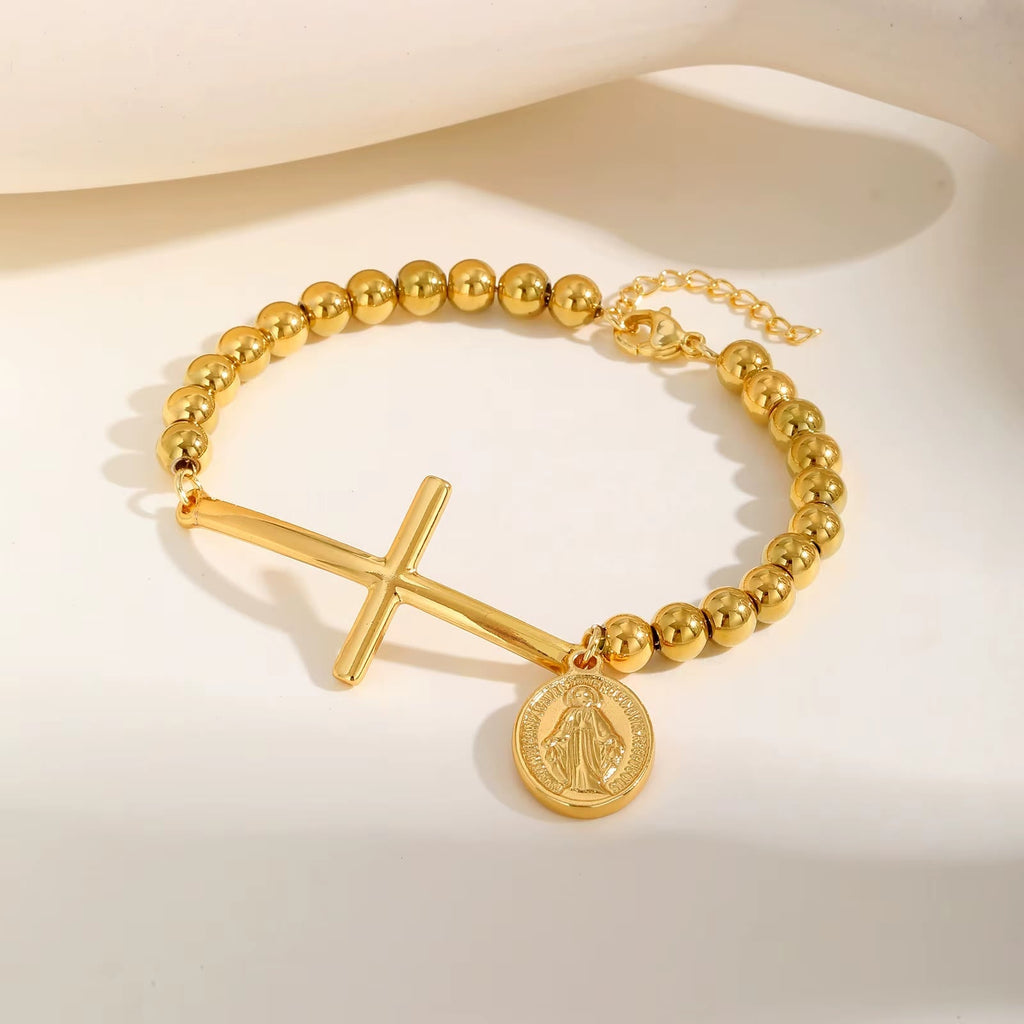 Cross & Our Lady Beaded Bracelet