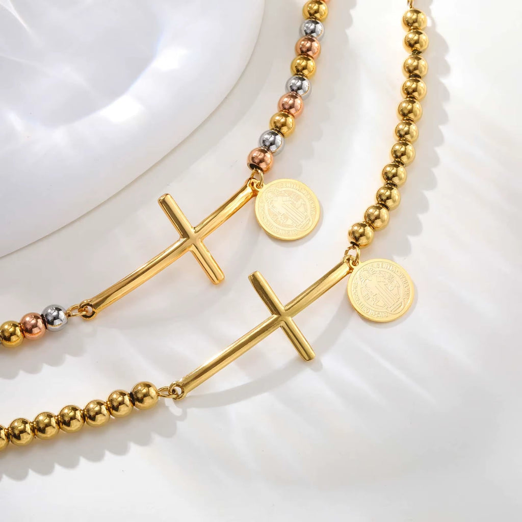 Cross & Our Lady Beaded Bracelet