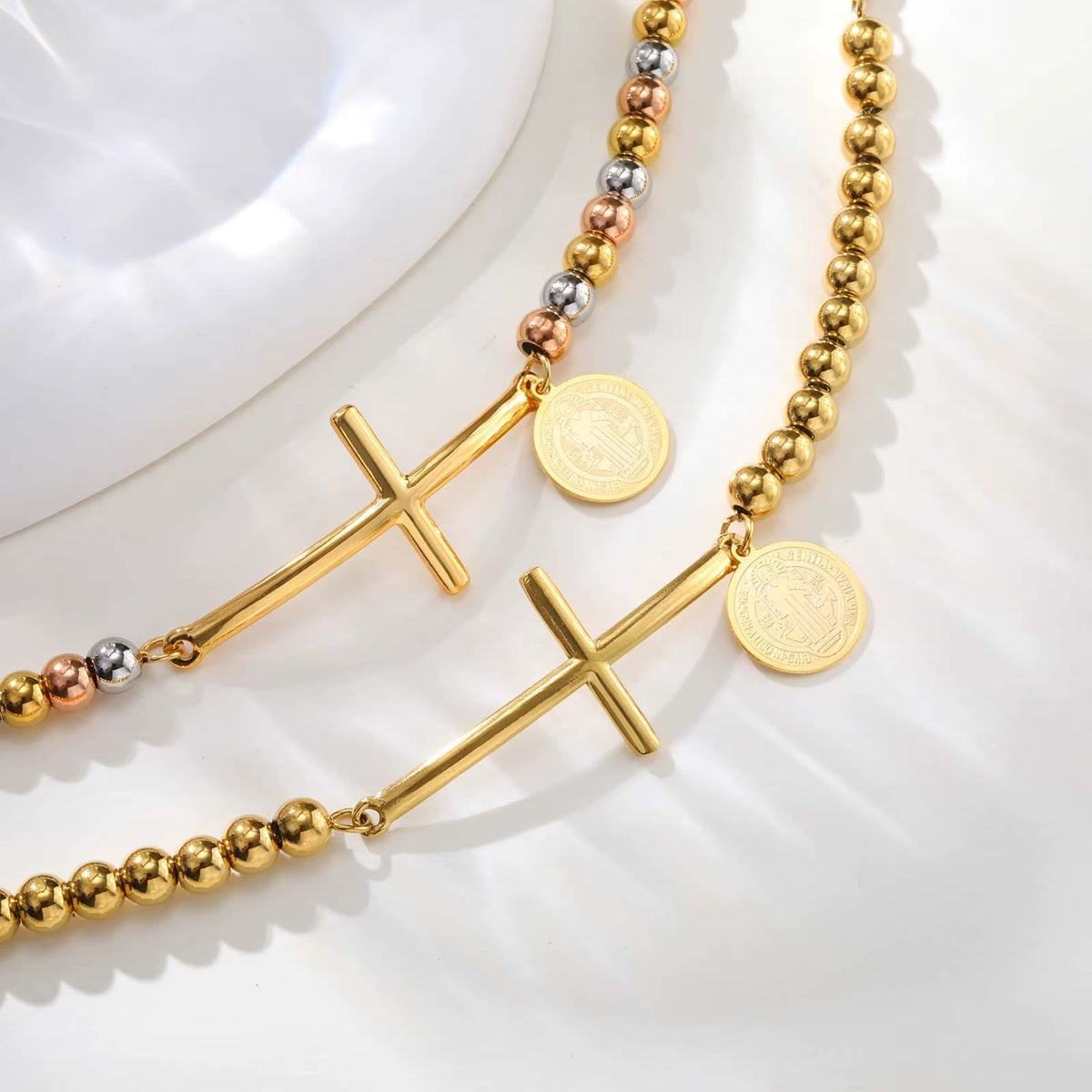 Cross & Our Lady Beaded Bracelet