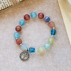 UV-Changing Glitter Bead Bracelet with Ornate Cross