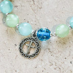 UV-Changing Glitter Bead Bracelet with Ornate Cross