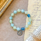 UV-Changing Glitter Bead Bracelet with Ornate Cross