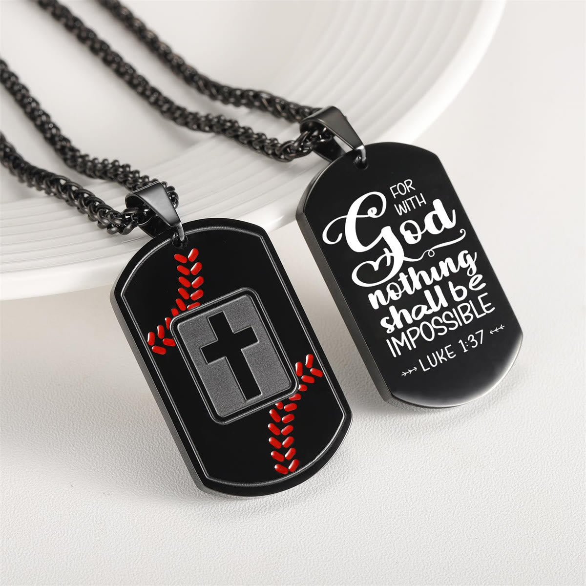 Polished Baseball Dog Tag with Scripture