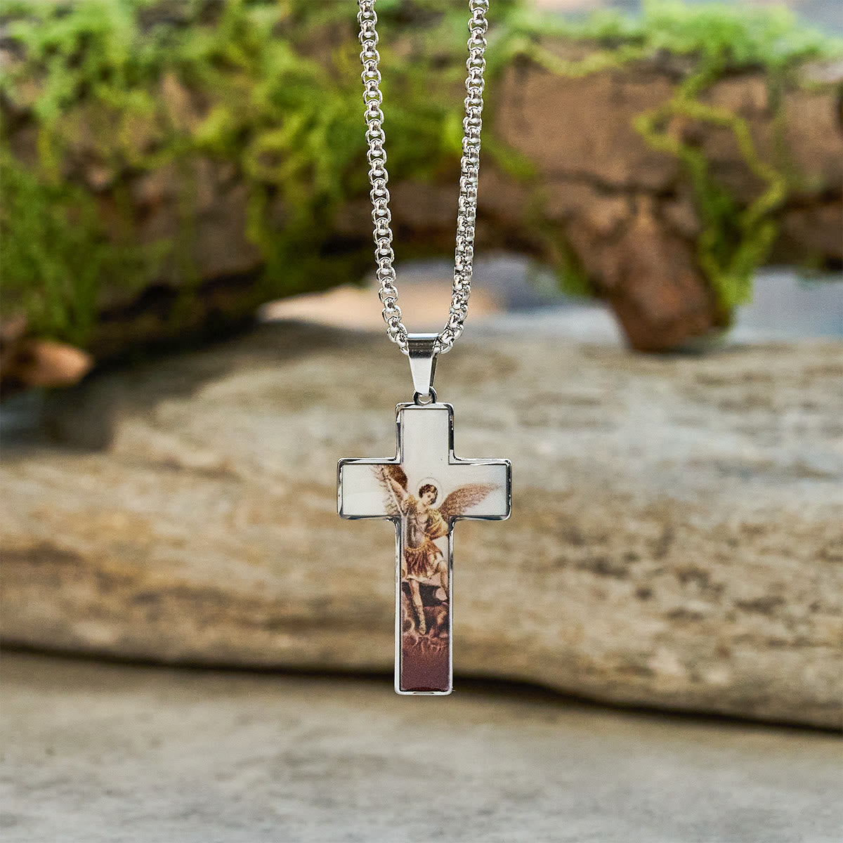 Stained-Image Cross Necklace