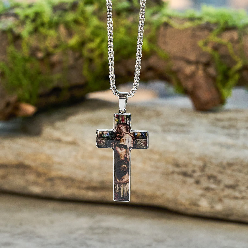 Stained-Image Cross Necklace