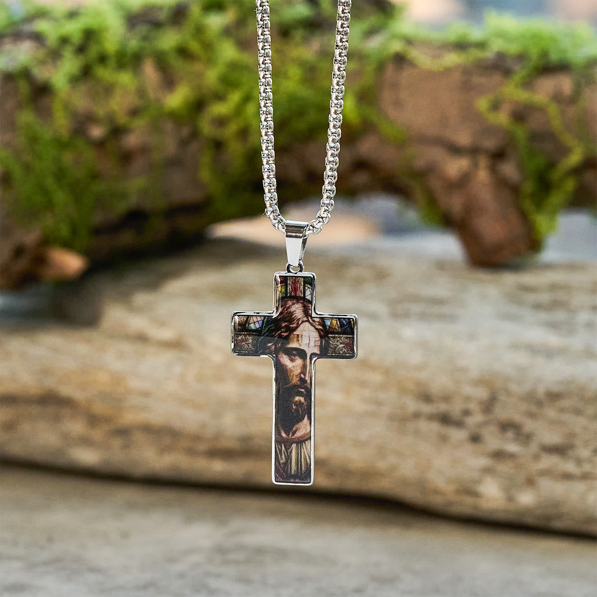 Stained-Image Cross Necklace