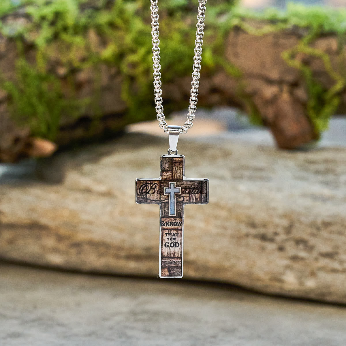 Stained-Image Cross Necklace