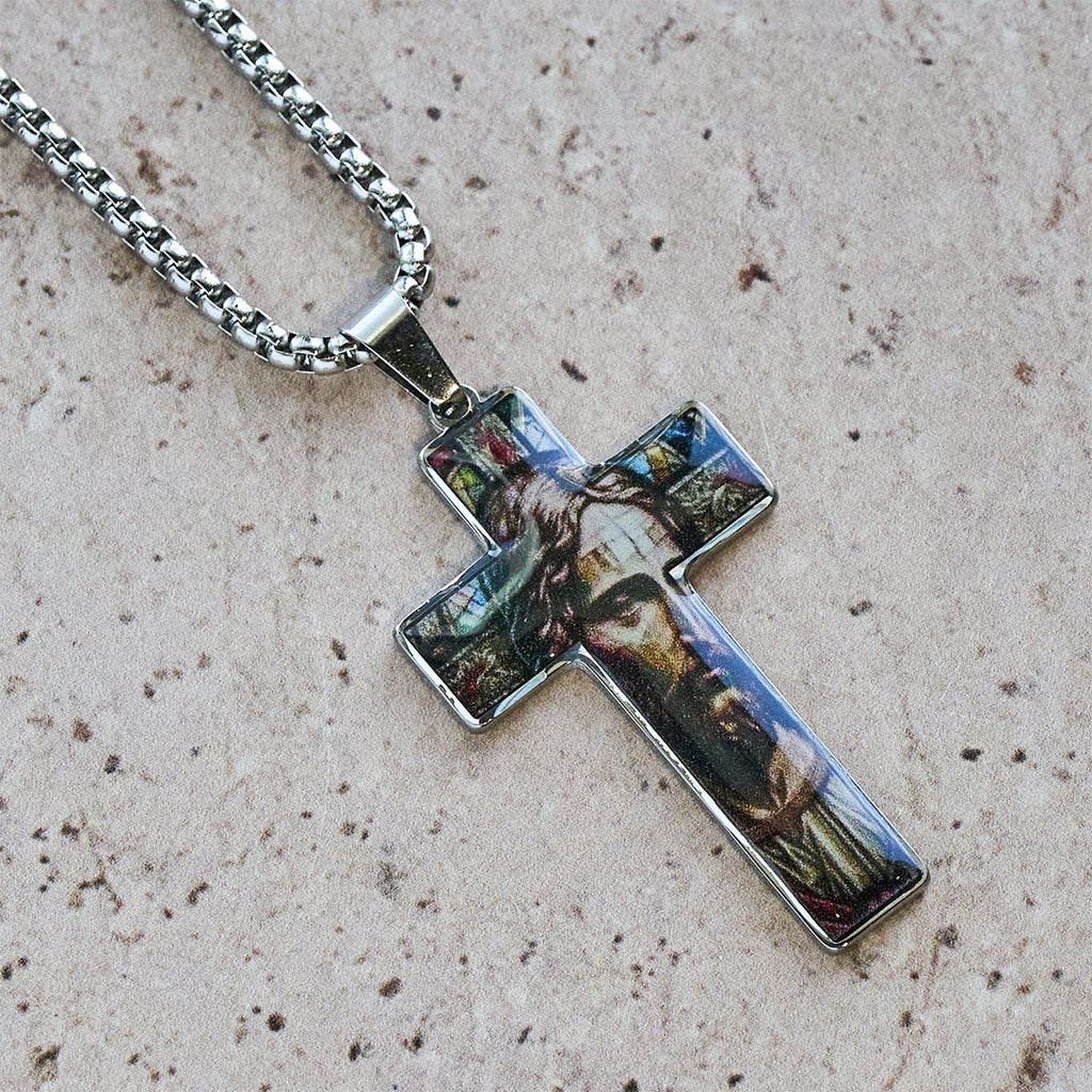 Stained-Image Cross Necklace