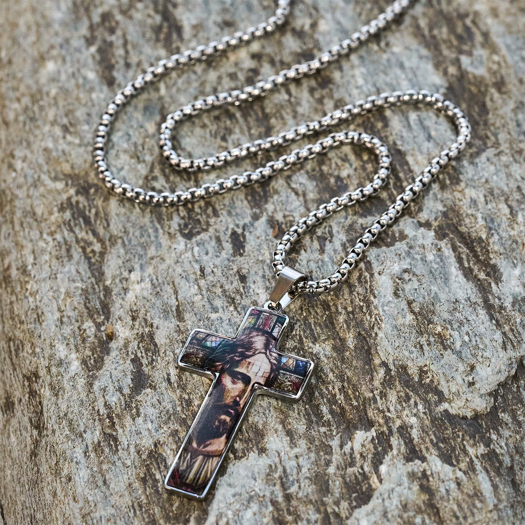 Stained-Image Cross Necklace