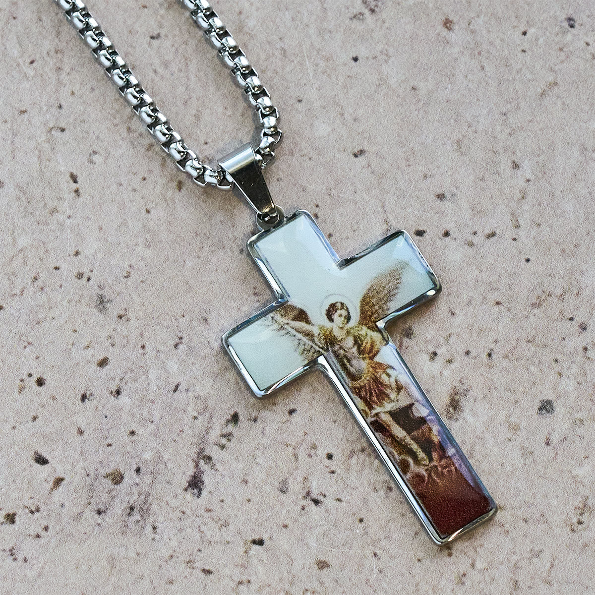 Stained-Image Cross Necklace