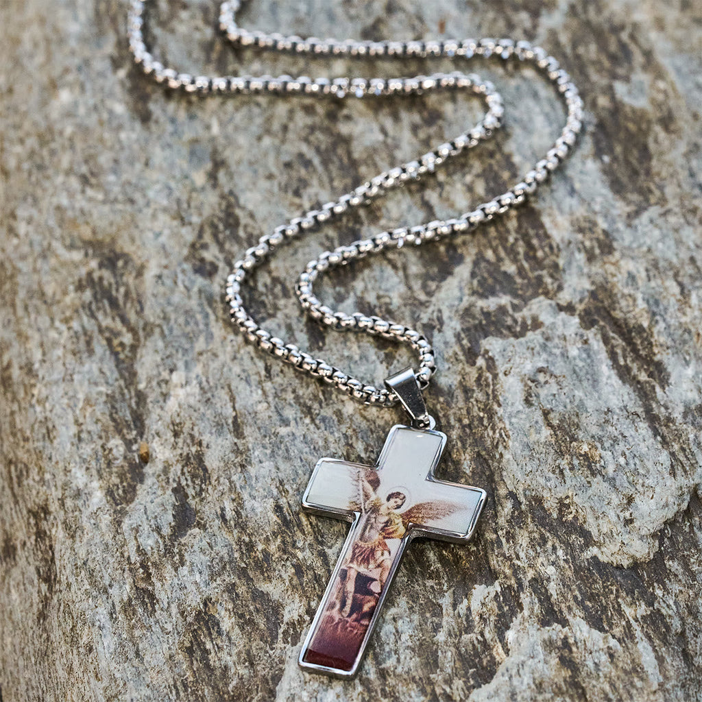 Stained-Image Cross Necklace