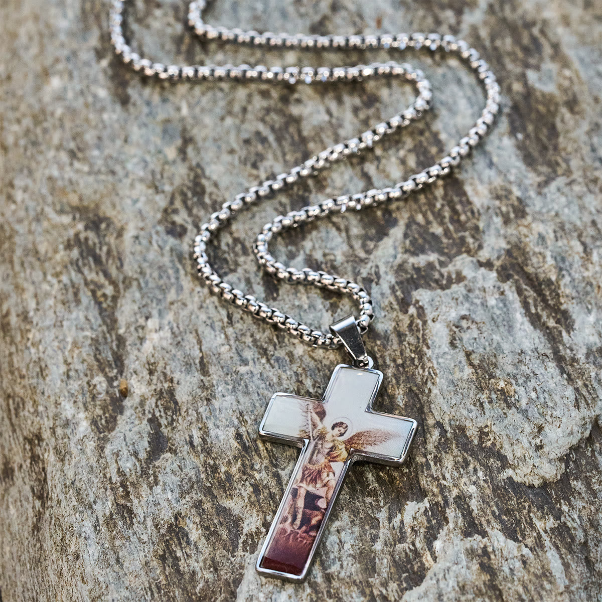 Stained-Image Cross Necklace