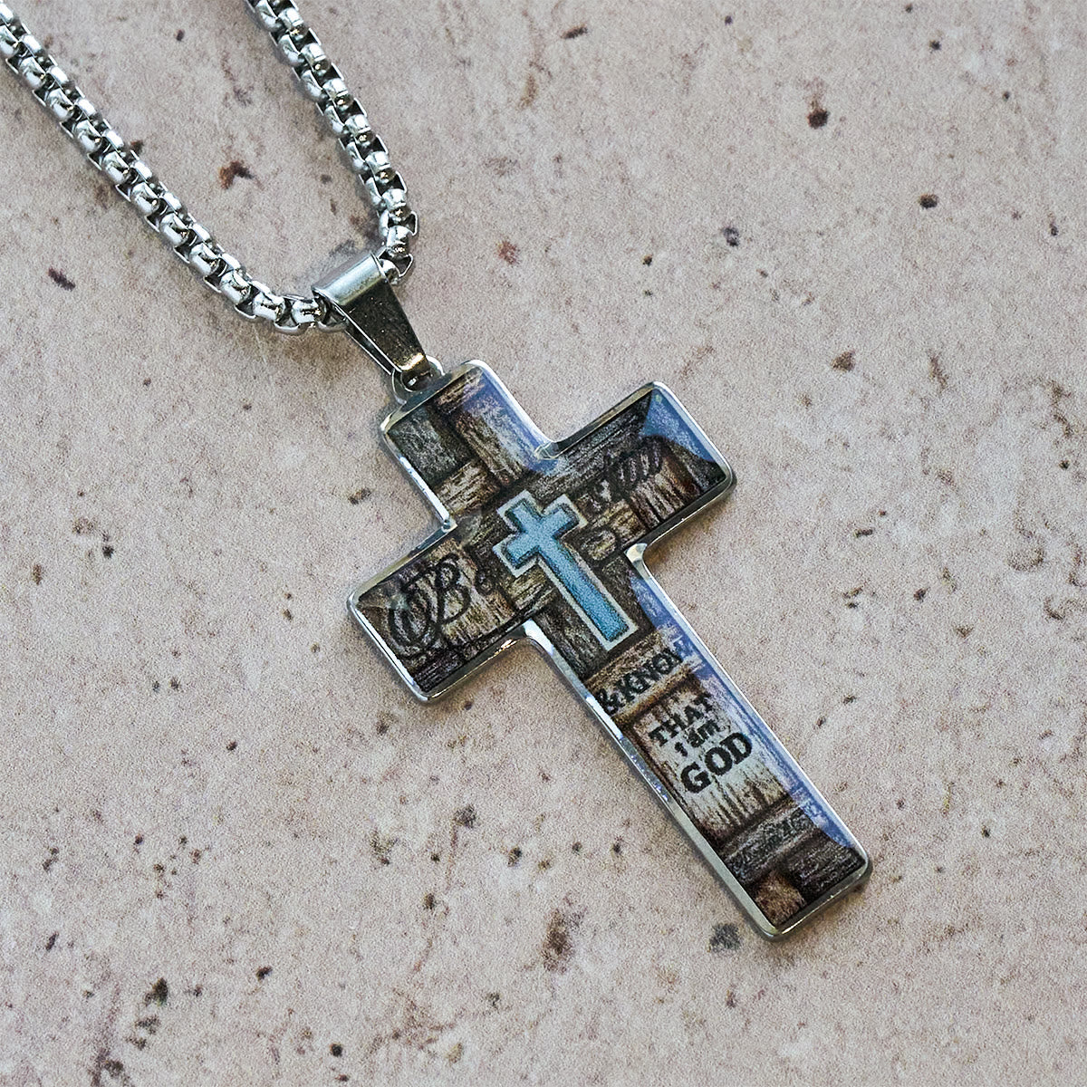 Stained-Image Cross Necklace