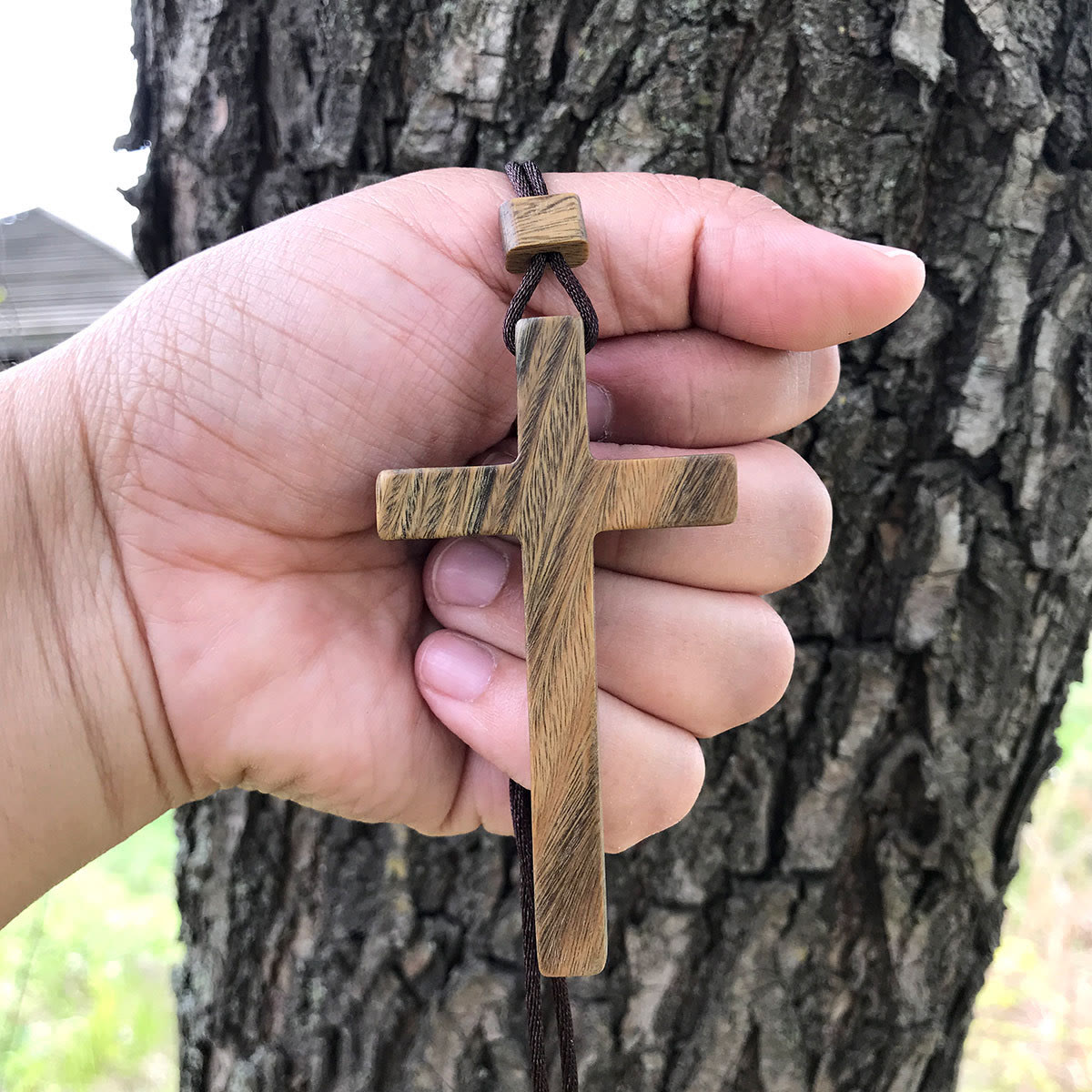 Red & Green Sandalwood Cross Necklace
