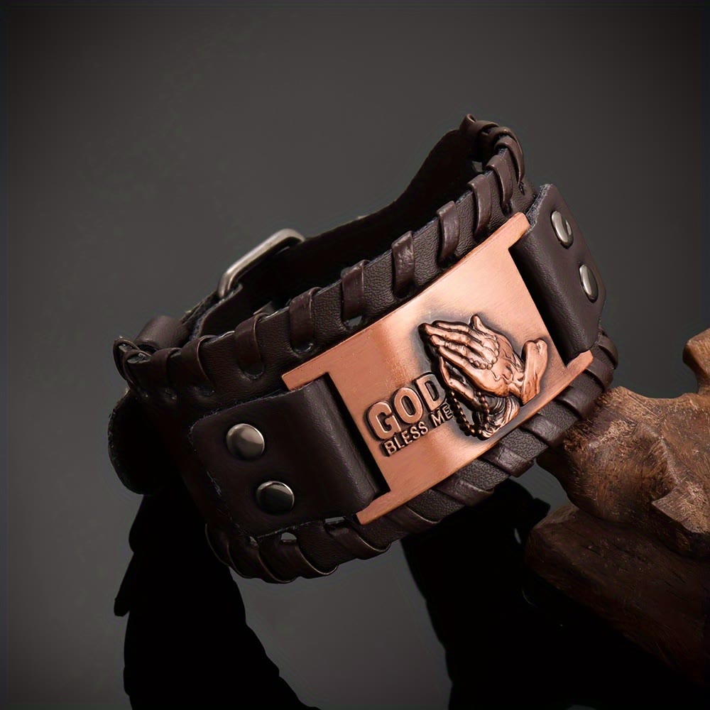 Praying-Hands Leather Bracelet